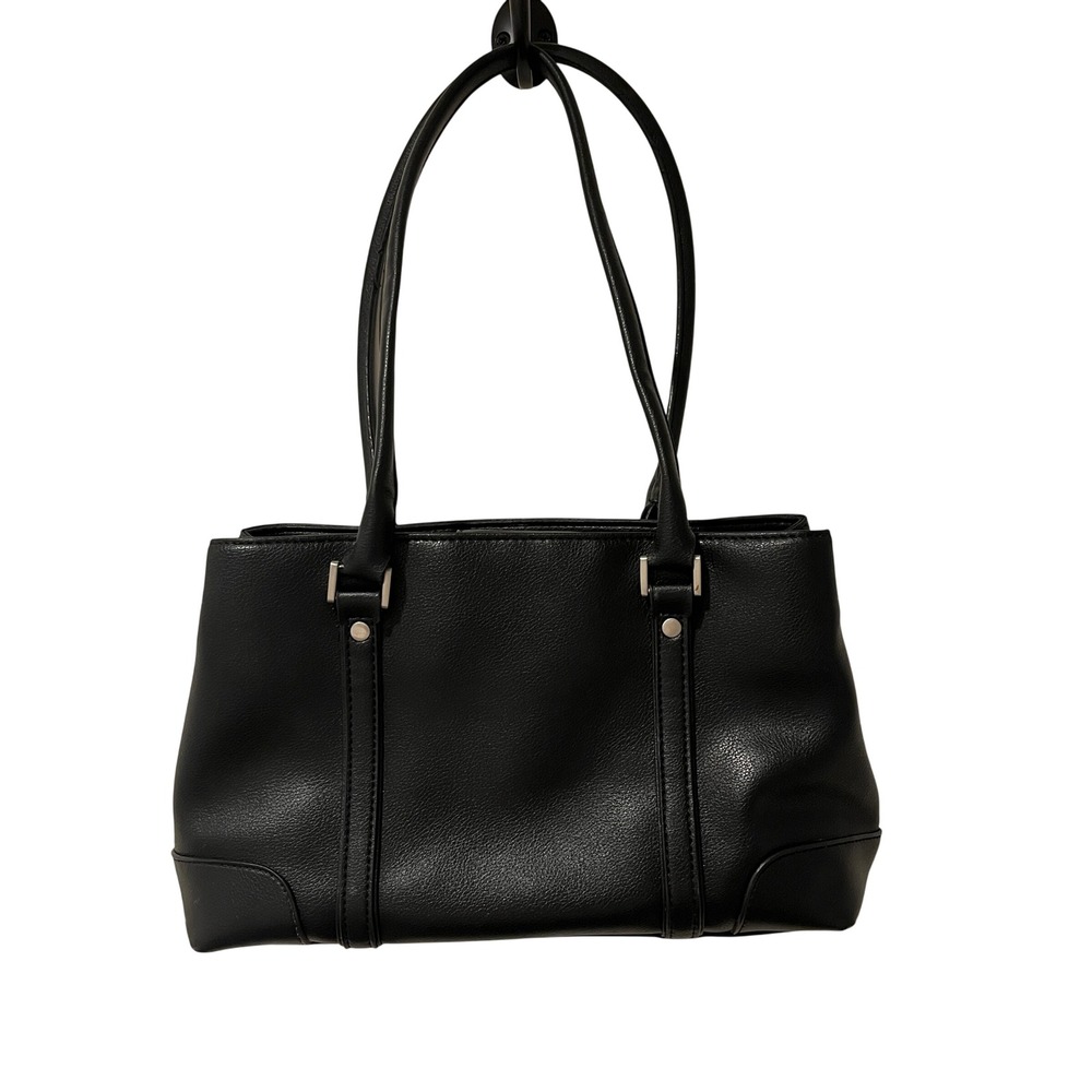 Liz Claiborne Black Pebbled Faux Leather Work‎ Tote Shoulder Bag - Picture 2 of 14
